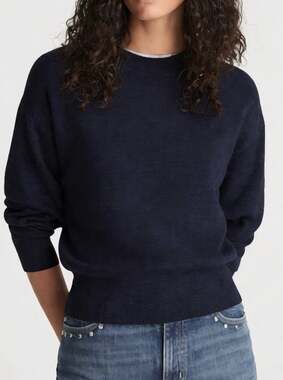 Madewell The Casey Crewneck Sweater in Merino-Silk Blend Navy Medium NWT
